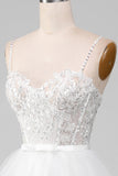 White A-Line Sparkly Sequins Long Corset Wedding Dress With Slit