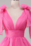 Princess Golden A-Line V-Neck Long Tiered Prom Dress With Slit
