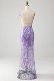 Light Purple Spaghetti Straps Sparkly Sequin Backless Prom Dress