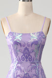 Light Purple Spaghetti Straps Sparkly Sequin Backless Prom Dress