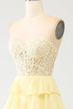 Yellow A-Line Sweetheart Tiered Corset Long Prom Dress