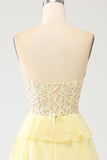 Yellow A-Line Sweetheart Tiered Corset Long Prom Dress