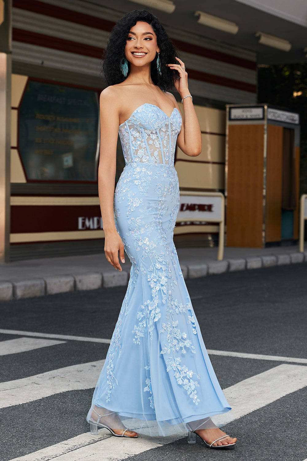 Wedtrend Women Light Blue Prom Dress Mermaid Sweetheart Corset Appliques Party Dress With Side Slit WEDTREND Wedtrend Women Light Blue Prom Dress Mermaid Sweetheart Corset Appliques Party Dress With Side Slit WEDTREND