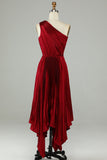 Burgundy Asymmetrical One Shoulder Long Bridesmaid Dress