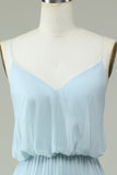 A Line Spaghetti Straps Sky Blue Chiffon Long Bridesmaid Dress