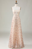 Champagne A-Line Sweetheart Flower Floor Length Wedding Party Dress