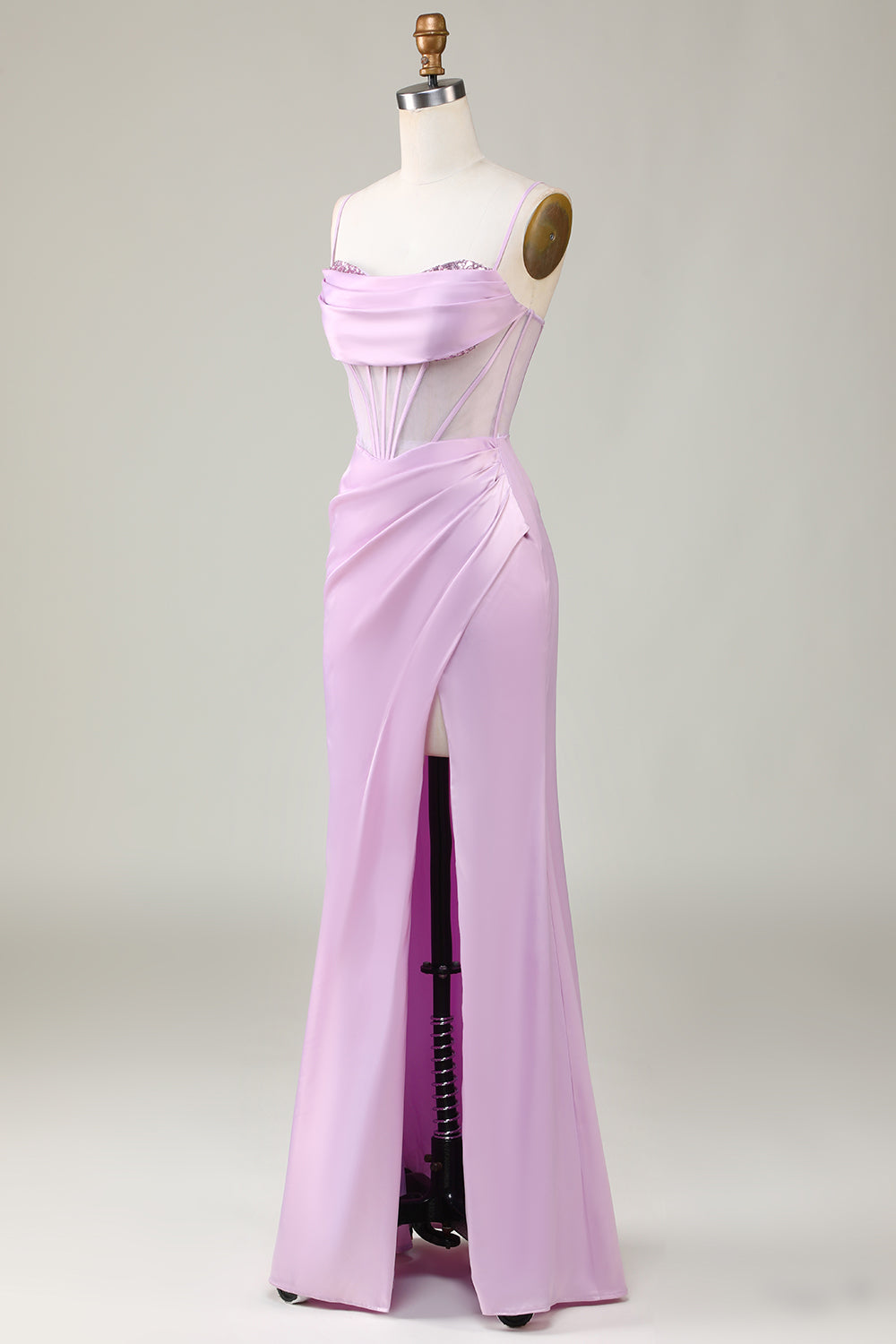 Lilac Mermaid Spaghetti Straps Long Prom Dress with Slit
