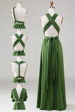 Olive Green Spandex A Line Convertible Wear Long Bridesmaid Dress