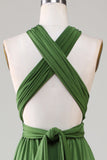 Olive Green Spandex A Line Convertible Wear Long Bridesmaid Dress