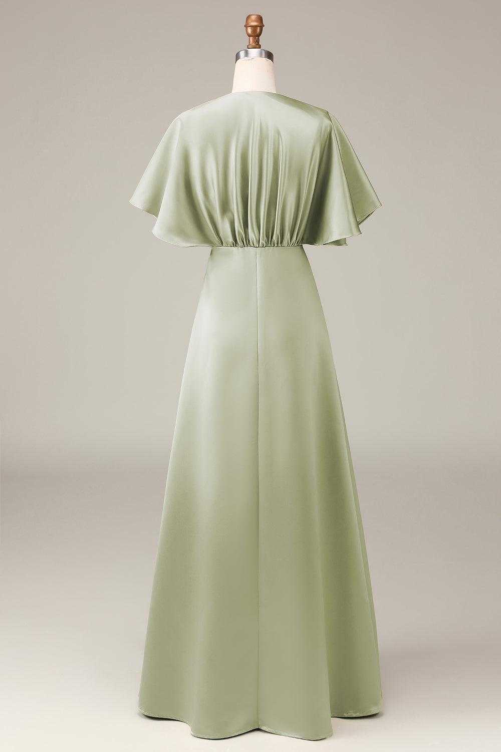 Wedtrend Women Dusty Sage A-Line V-Neck Satin Bridesmaid Dress With Short Sleeves WEDTREND Wedtrend Women Dusty Sage A-Line V-Neck Satin Bridesmaid Dress With Short Sleeves WEDTREND