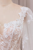 Ivory Mermaid Square Neck Corset Bridal Dress with Long Sleeves