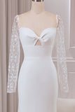 Ivory Trumpet Sweetheart Neck Satin Bridal Dress with Lace Long Sleeves