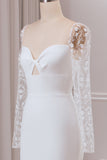 Ivory Trumpet Sweetheart Neck Satin Bridal Dress with Lace Long Sleeves
