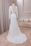 Ivory Mermaid Deep V-Neck Long Sleeves Crepe and Lace Bridal Dress