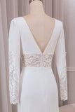 Ivory Mermaid Deep V-Neck Long Sleeves Crepe and Lace Bridal Dress
