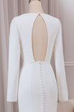 Ivory Mermaid Deep V-Neck Long Sleeves Crepe Wedding Dress with Front Slit