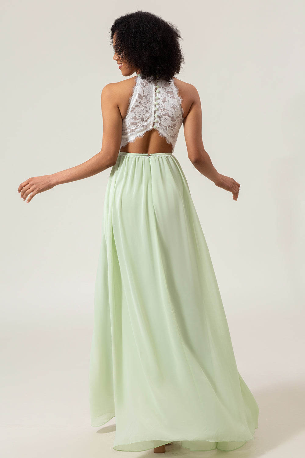 Wedtrend Women Dusty Sage Halter Neck Lace and Chiffon A-line Floor Length Bridesmaid Dress WEDTREND Wedtrend Women Dusty Sage Halter Neck Lace and Chiffon A-line Floor Length Bridesmaid Dress WEDTREND