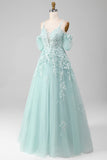 Ball-Gown Off The Shoulder Beaded Mint Prom Dress With Appliques