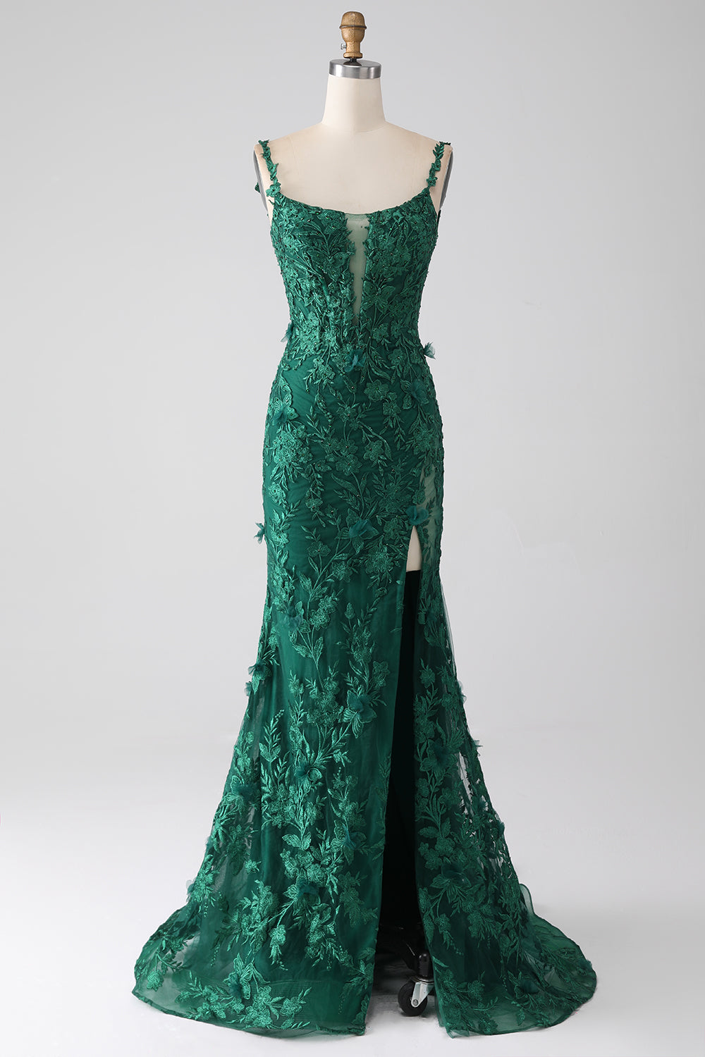 Wedtrend Women Dark Green Long Prom Dress with Appliques Mermaid Spaghetti Straps Evening Dress with Slit, Dark Green / US12 Wedtrend Women Dark Green Long Prom Dress with Appliques Mermaid Spaghetti Straps Evening Dress with Slit, Dark Green / US12