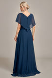 Navy A-Line Asymmetrical Sequins Mother of the Bride Dress With Beading