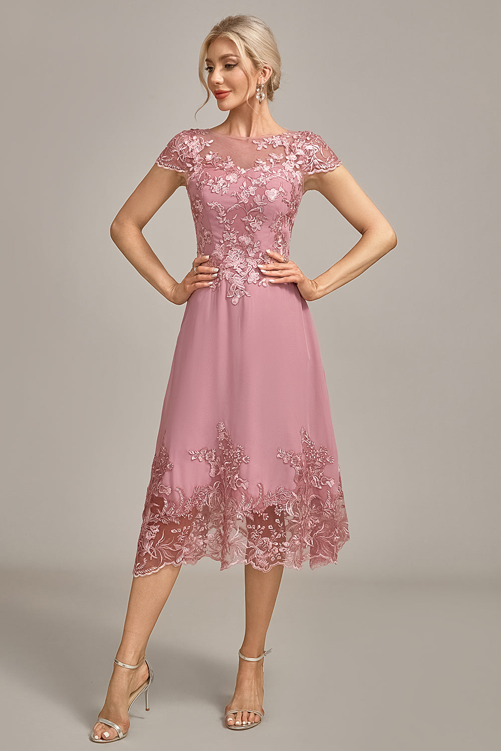 Wedtrend Women Dusty Rose Formal Dress A-Line Tea-Length Mother of the Bride Dress With Sequins WEDTREND Wedtrend Women Dusty Rose Formal Dress A-Line Tea-Length Mother of the Bride Dress With Sequins WEDTREND