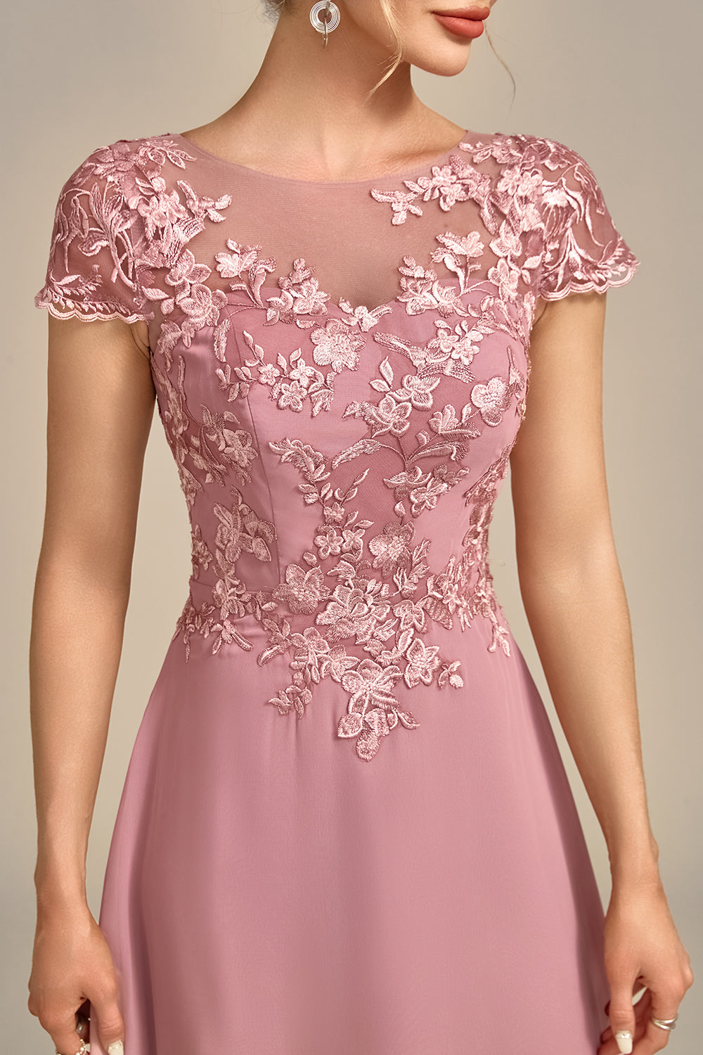 Wedtrend Women Dusty Rose Formal Dress A Line Tea Length Mother of the Bride Dress With Sequins WEDTREND