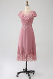 Dusty Rose A-Line Tea-Length Mother of the Bride Dress With Sequins