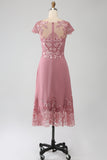 Dusty Rose A-Line Tea-Length Mother of the Bride Dress With Sequins