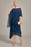 Navy A-Line Scoop Neck Chiffon Mother of the Bride Dress