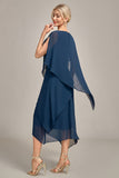 Navy A-Line Scoop Neck Chiffon Mother of the Bride Dress