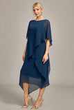 Navy A-Line Scoop Neck Chiffon Mother of the Bride Dress