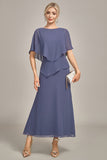 Stormy Sheath Scoop Tea-Length Chiffon Mother of the Bride Dress