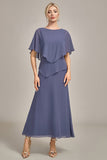 Stormy Sheath Scoop Tea-Length Chiffon Mother of the Bride Dress