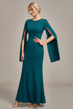 Glitter Dark Green Mermaid Round Neck Mother of the Bride Dress With Long Sleeves