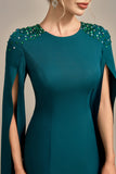 Glitter Dark Green Mermaid Round Neck Mother of the Bride Dress With Long Sleeves