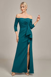 Mermaid Dark Green Off The Shoulder Cascading Ruffled Mother Of The Bride Dress