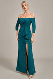 Mermaid Dark Green Off The Shoulder Cascading Ruffled Mother Of The Bride Dress