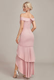 Pink Mermaid Off The Shoulder Asymmetrical Ruffled Mother of the Bride Dress