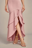 Pink Mermaid Off The Shoulder Asymmetrical Ruffled Mother of the Bride Dress