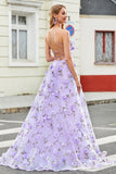 Gorgeous Lilac A Line Spaghetti Straps Long Prom Dress with 3D Flowers