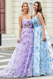 Gorgeous Lilac A Line Spaghetti Straps Long Prom Dress with 3D Flowers
