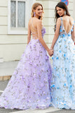 Gorgeous Lilac A Line Spaghetti Straps Long Prom Dress with 3D Flowers