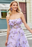 Gorgeous Lilac A Line Spaghetti Straps Long Prom Dress with 3D Flowers