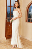 White Mermaid Spaghetti Straps Simple Floor-Length Wedding Dress