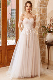 Elegant White A Line Halter Floor-Length Wedding Dress With Appliques