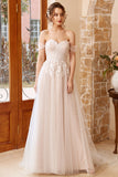 Elegant White A Line Halter Floor-Length Wedding Dress With Appliques
