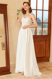 White Beautiful A Line Spaghetti Straps Floor-Length Wedding Dress with Appliques