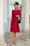 Burgundy Sheath Sparkly Sequin Lace Mother of the Bride Dress