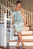 Blue Apricot Gatsby Party Dress with Sequins and Fringes