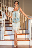 Blue Apricot Gatsby Party Dress with Sequins and Fringes